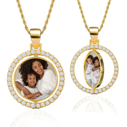 HJX Custom Circle Chain with Wings, Memorial Picture Necklace for Men Womem - color: 5-NP round