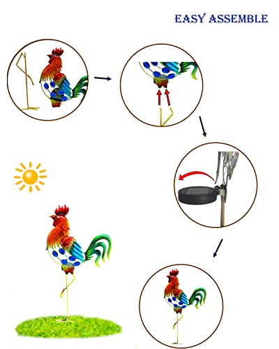 GDF 20" Chicken Decor - Outdoor Rooster Decor Solar Lights -Metal Rooster Garden Decorations for Yard Pathway Lawn Patio Courtyard for Her/Him (Updated)