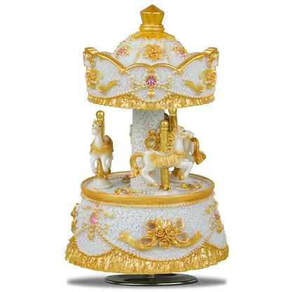 Carousel Music Box,Luxury Color Change LED Light ,Luminous Rotating 3-horse | Luminous Music Box, musical box with Gift Box for Girls Birthday Valentine Gift (You are My Sunshine, Light Gold) - color: Light Gold, style: You are My Sunshine