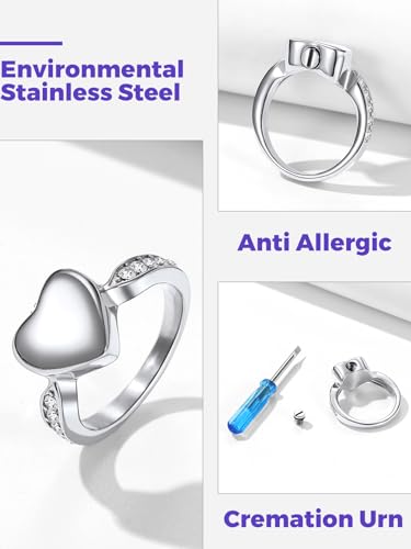 Richsteel Stainless Steel Heart/Claddagh Cremation Urn Ring for Ashes - color: 01-Steel-Heart