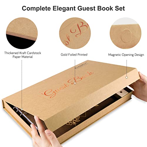 Creawoo Wooden Wedding Guest Book Reception Sign in Guestbook with Table Sign, Pen & Holder, Hardcover Memory Registry Photo Album with 90 White Pages for Wedding, Baby Shower, Birthday-11 x 8.5" - size: 11"