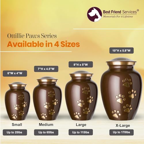 Ottillie Legacy Brown/Brass/Vert Urn, up to 65lbs - color: Harvest Brown, Vertical Brass Paws, size: Medium