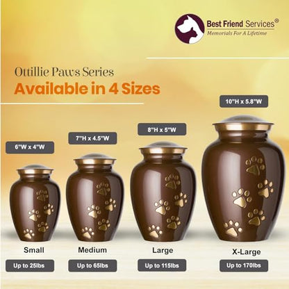Ottillie Legacy Brown/Brass/Vert Urn, up to 25lbs - color: Harvest Brown, Vertical Brass Paws, size: Small