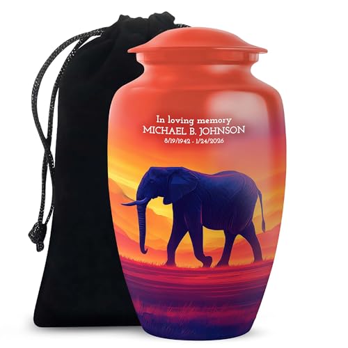 Custom Elephant Decorative Urns for Ashes Adult Male & Female - Large Desert Adult Burial Urns for Human Ashes Men & Women - Funeral Urn for Mom & Dad Holds 200 Cubic, 10 Inch - color: Elephant-3, size: 10 Inch