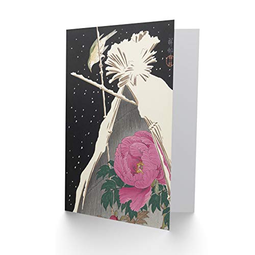 Artery8 Ohara Koson Siberian Bluechat Next To A Peony Fine Art Greeting Card Plus Envelope Blank Inside - color: Siberian Bluechat
