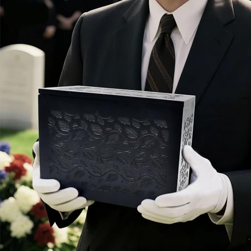 Cremation Urn Adult Human Ashes, Wooden Tree of Life, Black | Holds up to 250 lbs, Urns Box and Casket for Men Women, Dimensions: 9.45"(L) x 5.9"(W) x 7.1"(H) - color: Bk
