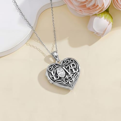Mom Photo Locket Necklace 925 Sterling Silver Mothers Necklace Mother Photo Locket Pendant Mom Jewelry for Mother's Day - color: love-no custom
