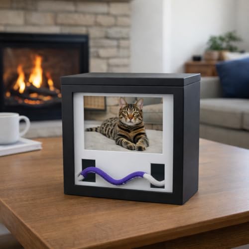 OtterPets Cat Urn for Ashes with Paw Print Kit, 4 Customizable Displays | 6.5 x 6.5 x 4 in pet cremation box with flannel bag; memorial keepsake for cat ashes