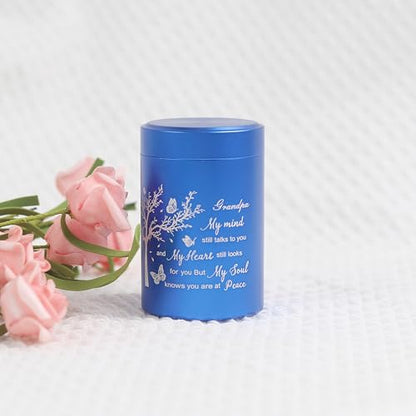 3 Inch Small Urn for Human Ashes Aluminum Mini Cremation Small Keepsake Urn for Sharing Ashes Mini Urn-Grandpa Blue - size: Blue-Grandpa