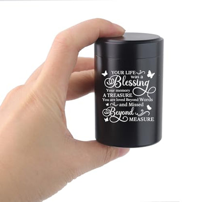 Generic 3 Inch Small Aluminum Mini Cremation Urn Memorial Ashes Urn - Black, Letter Print - Decorative Urns