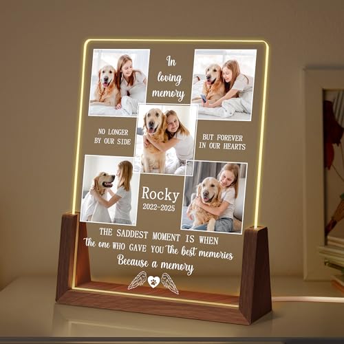 Personalized Dog Memorial Gifts, Custom Acrylic Light Up Picture Frame | Custom Pet Loss Gifts Cat Pet Memorial Gifts with Pictures for Pet Lover, Loss of Dog Sympathy Gifts - color: style-1