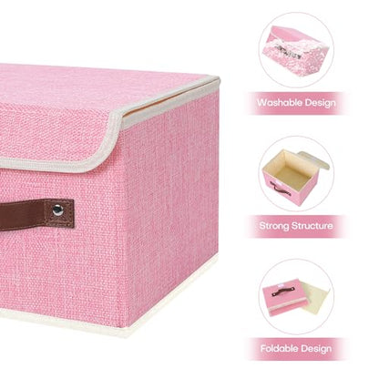 ANMINY Fabric Storage Box Bins with Lids, Pink, 10"x8"x7" - color: Pink, size: Small (Pack of 1)
