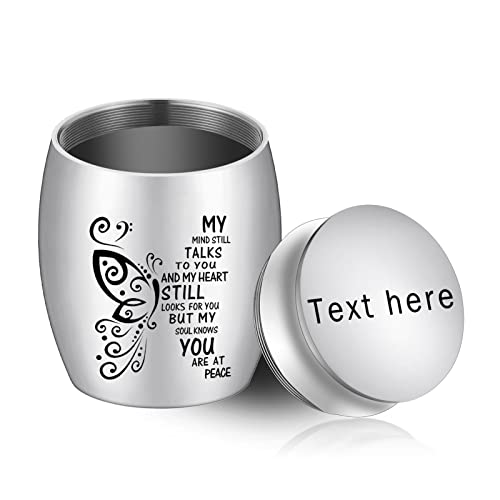 Personalized Small Keepsake Urn for Human Ashes Butterfly Mini Urn Stainless Steel Ashes Holder Small Ash Urn - size: 1.57Inch Text-Custom