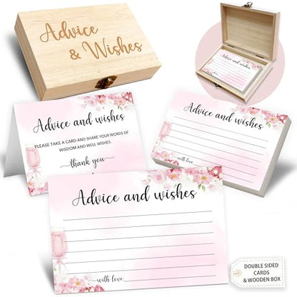 Advice and Wishes Cards Box, 50 Pcs Birthday Wedding Baby Shower Advice Cards, Well Wishes Box for Birthday Party Graduation Bridal Shower Retirement Party, Anniversary(Champagne) -B01 - color: Champagne, size: Set with Wooden Box