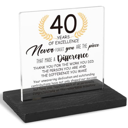 40 Years Work Anniversary Desk Decor Gifts for Employee, 40th Grade Promotion Gifts for Coworker,Modern Transparent Acrylic Desk Plaque with Inspirational Quotes, 10 x 10 x 1.5 cm,XXY112 - style: 40 Years Work Anniversary
