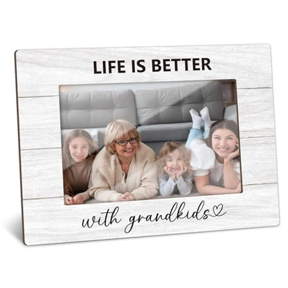 Grandparent Picture Frame, Grandkids Photo Frame Wooden Picture Frame Grandparents Gifts for Grandma Grandpa, 4x6 Photo Frame for Tabletop Display, Home Office Desk Decor Shelf Display -11 - style: Life Is Better With Grandkids