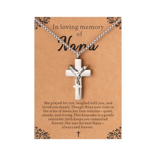 Cremation Cross Necklace for Ashes Cross Urns Locket Pendant Ashes Holder Stainless Steel Memorial Jewelry - style: Miss You Nana