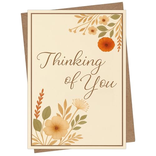 Cheerin Thinking of You Cards with Envelopes - Sympathy Cards for Loss of Loved Ones - Sorry For Your Loss Card Floral Design 5x7 Inch - style: Corner Floral