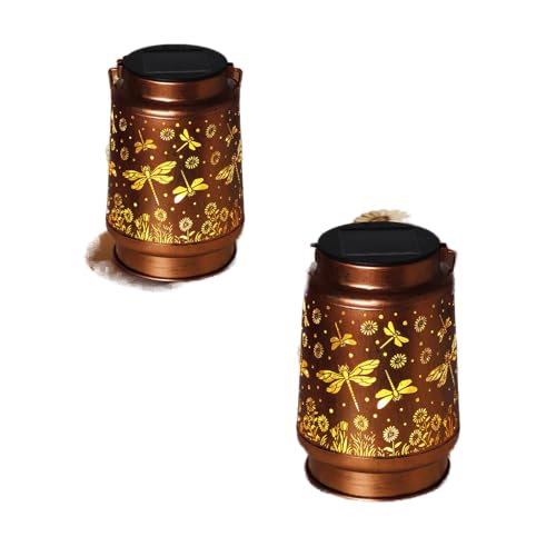 2 Pack Dragonfly Solar Lanterns Outdoor Waterproof Rose Garden Decor Gifts for Women Mom Grandma Hanging Solar Lights Metal Lantern Decoration Outside for Yard,Patio,Backyard,Porch - style: F. 2 Pack Dragonfly Lantern