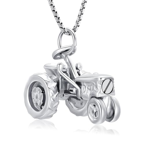 Oinsi Men Keepsake Jewelry Stainless Steel Farm Tractor Cremation Necklace For Ashes For Dad Memorial Urn Necklace Pendant - color: Silver