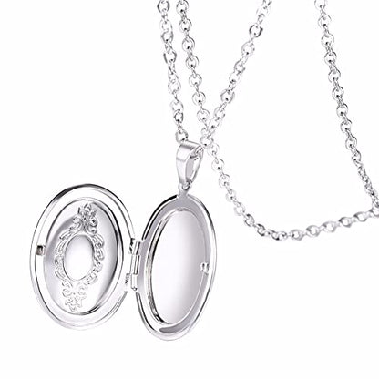 2 Pcs Locket Necklace that Holds Pictures Stainless Steel Locket Pendant Necklace Memory Photo Pendant Necklace for Women Girls - color: Oval style 1