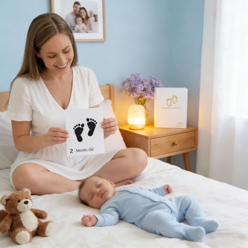 Baby Inkless Milestone Cards Hand Casting Kit Ink Print Hand and Footprint Kit Dog or Cat Pet Paw Print Kit Baby Newborn Footprint Kit Photo Album Keepsake Book Feet Stamp (White Gift Box + Album) - style: White Gift Box + Album
