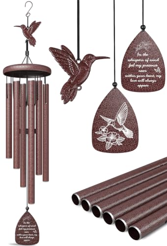 Hummingbird Memorial Wind Chimes for Loss of Loved One - 35" Long Sympathy Wind Chimes for Outside, Bereavement, Remembrance, Funeral Gift for Mother, Dad, Husband, Son & Sister - color: Bronze - Hummingbird