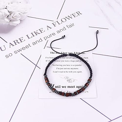 Hug from Heaven Morse Code Bracelet - Until We Meet Again, Black Hematite Beads for Men and Women - color: Until we meet again(Brown)