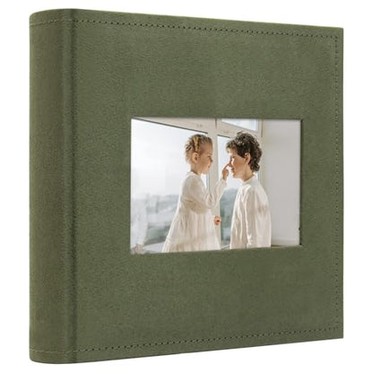 Photo Album Hold 200 4x6 Photos with Front Window for DIY (Grass Green) - color: Grass Green