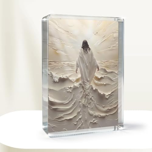 Christian Jesus Walking on Water Religious Home Acrylic637 Decor for Mom Gifts,Inspirational Christian Gifts for Women,Friends,christians,pastor,Baptism,Mother's Day 4x3x0.6In - color: Jesu6, size: 4.1x.3.1