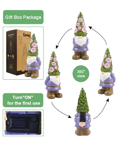 Nacome Solar Garden Outdoor Statues Gnome with Succulent - color: Purple Gnome