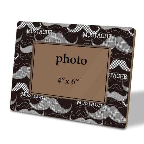 Mustache Picture Frame for 4 x 6 Photo, Vintage Hipster Inspired Tabletop Decor with Funny Mustache Pattern, Unique Gift for Dad Husband or Grandpa - color: Father16