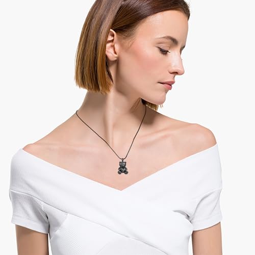 Cremation Jewelry - Teddy Bear Urn Necklace for Men Women with Mini Keepsake Urn Memorial Ash Jewelry - color: Black