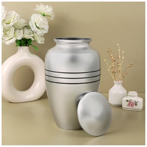 Alpha Living Home Cremation Urn for Human Ashes, 200+ cu in, Silver Black - color: Dark Blue/Silver/Black, size: Triple Band 11"H x 7"W