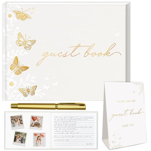 Butterfly Wedding Guest Book,9x7in Pearlescent Guest Book Wedding Reception | Wedding Guest Book 112 Pags,Baby Shower & Birthday, Unique Engagement Gift for Newly Engaged Couples(Butterfly) - color: Butterfly