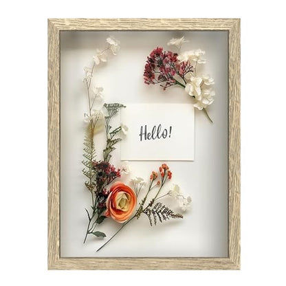 FrameWorks 12x16 Driftwood Wooden Shadow Box Frame – Soft Felt Back, Tempered Glass, and Included Elegant White Ball Push Pins - color: Natural, size: 12"x16"