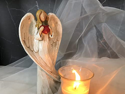 Hodao 8.75inch Resin Praying Angel Sculpture Figurine, with Hear | Exquisitely Carved, Hand-Painted Characters, For Gifts Home Decoration, Praying Commemorating Angel Statue - style: with heart
