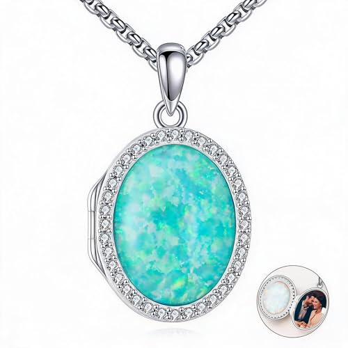 ONEFINITY Locket Necklace Photo Necklace Memorial Jewelry Gifts for Women Mom Wife - color: Green Opal