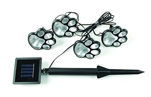 IdeaWorks JB7356 Dog Paw Solar Lights Outdoor Panels - Bright Energy Efficient and Perfect for your Garden - 4 pc Set, Black