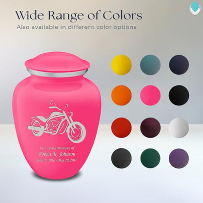 Adult Personalized Motorcycle Cremation Urns for Human Ashes I Large Bright Pink Funeral Urn for Men and Women I 200 lbs - color: Bright Pink