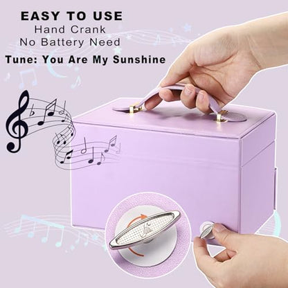 ELLDOO Musical Jewelry Box with Drawer, Purple Music Box Keepsake Box, Small Trinket Jewelry Storage Box Gift for Girls Women (Tune: You are My Sunshine) - color: Purple