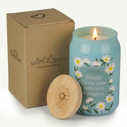 With Love Soy Wax Scented Candle: Friends Fill Our Lives w/Love & Laughter | Scented Candle, Home Decor, Gifts for Friends, Pure Essential Oils, Up to 60 Hours Burn Time, Glass Jar w/ Bamboo Lid - style: Friends Fill Our Lives