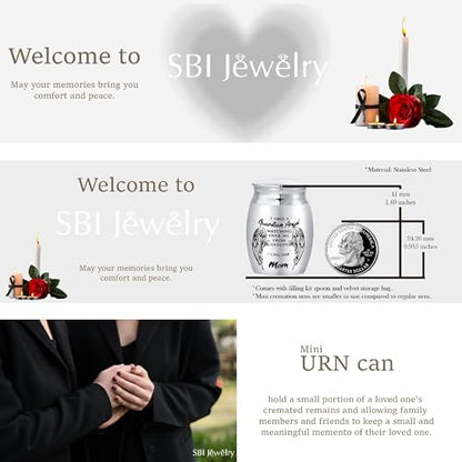 My Guardian Angel Grandpa Mini Urns for Human Ashes Family Grandpa Grandfather Grandpapa Memorial Cremation Keepsake Stainless Steel 1.6" - color: Silver