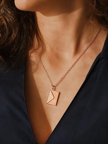 FindChic Locket Necklace for Women Custom Photo Memorial Gifts Multi-Shaped - color: Rose-Envelope