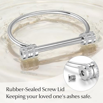 abooxiu Urn Bracelet for Ashes for Women Men Mantra Cuff Bangle Memorial Cremation Jewelry Stainless Steel Keepsake - Customize Available - color: Silver