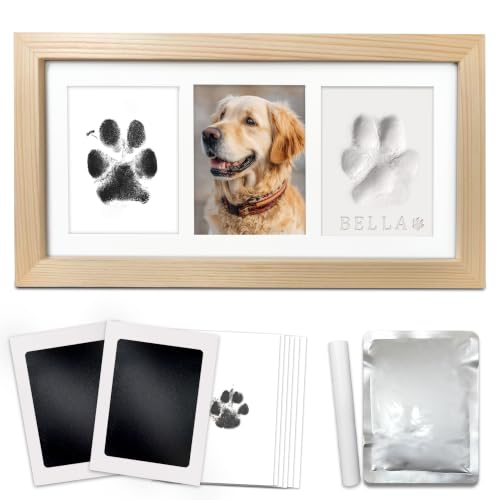 Paw Print Kit Keepsake for Dogs Cats,Clay Ink Pawprints Frame-Wood | 2 Large Clean Touch Ink Pads,Non-Toxic Reusable Soft Clay,Detailed Instructions,Dog Nose Print,Pet Lover Gifts - color: Wood