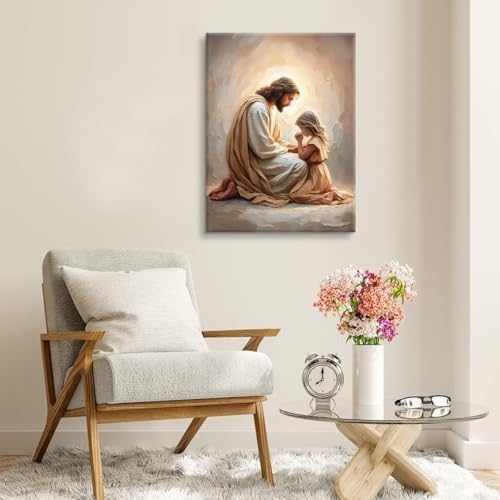 Jesus Praying with Girl Wall Art Canvas Poster Print, 8x10in - color: Jesus04, size: 8"L x 10"W