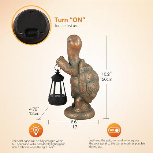 Solar Turtle Garden Statue, Resin Outdoor Decor with Light Lantern - style: Lantern Turtle 10.2in