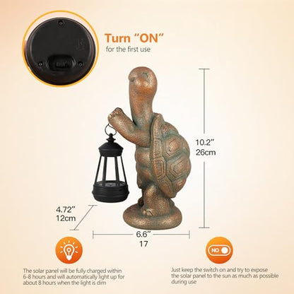 Solar Turtle Garden Statue, Resin Outdoor Decor with Light Lantern - style: Lantern Turtle 10.2in