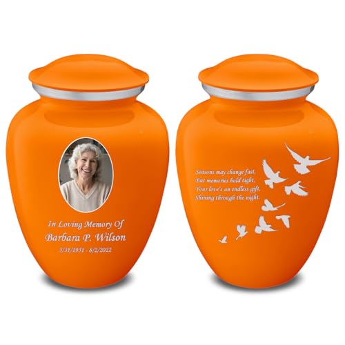 Embrace Adult Personalized Doves Cremation Urns for Human Ashes I Large Picture Burnt Orange Funeral Urn for Adult Men and Women with Double Side Engraving I 200 lbs - color: _Burnt Orange (Double Sided)